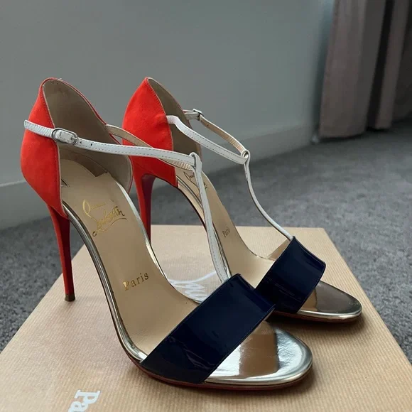 Christian Louboutin True Blue 100 Patent/Suede/Specchio Toe Size